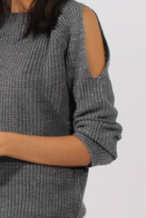 Grey Sparkle Knitted Cold Shoulder Jumper - May