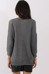 Grey Sparkle Knitted Cold Shoulder Jumper - May