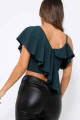 Green One Shouldered Frill Top - Maysa