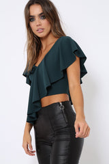 Green One Shouldered Frill Top - Maysa