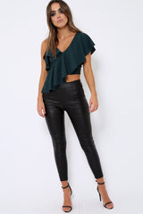 Green One Shouldered Frill Top - Maysa