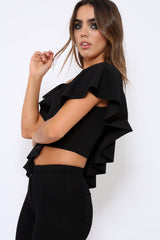 Black One Shouldered Frill Top - Maysa