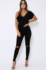 Black One Shouldered Frill Top - Maysa