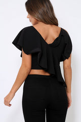 Black One Shouldered Frill Top - Maysa