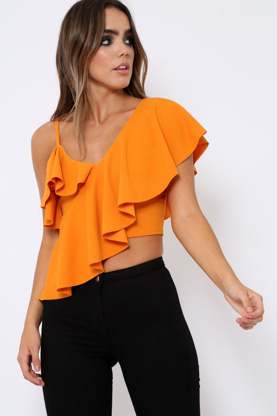 Mustard One Shouldered Frill Top - Maysa
