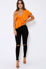 Mustard One Shouldered Frill Top - Maysa