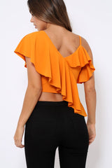 Mustard One Shouldered Frill Top - Maysa