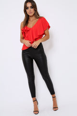 Red One Shouldered Frill Top - Maysa
