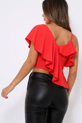 Red One Shouldered Frill Top - Maysa