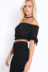 Black Ribbed Frill Gypsy Top - Maysia