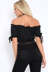 Black Ribbed Frill Gypsy Top - Maysia