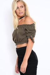 Khaki Ribbed Frill Gypsy Top - Maysia