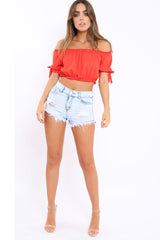 Orange Ribbed Frill Gypsy Top - Maysia
