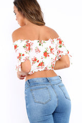 White Floral Frill Gypsy Top - Maysia