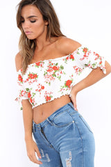 White Floral Frill Gypsy Top - Maysia