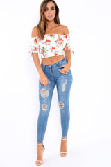 White Floral Frill Gypsy Top - Maysia