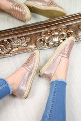 Rose Gold Diamante Embellished Espadrilles - Mazie