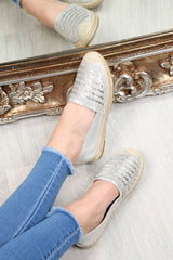 Silver Diamante Embellished Espadrilles - Mazie