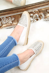 White Diamante Embellished Espadrilles - Mazie