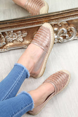 Rose Gold Diamante Embellished Espadrilles - Mazie