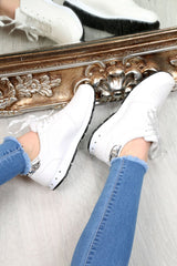 White Studded Ribbon Lace Up Trainers - Mckynley