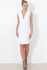 White Double Breasted Sleeveless Dress -Meg