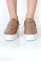 Megan Camel Snakeskin Platform Skaters