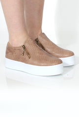 Megan Camel Snakeskin Platform Skaters