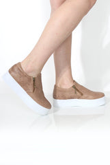 Megan Camel Snakeskin Platform Skaters