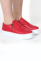 Megan Red Snakeskin Platform Skaters