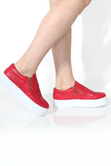 Megan Red Snakeskin Platform Skaters