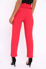 Red Frill Hem Wide Legged Trousers - Megan