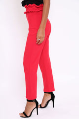 Red Frill Hem Wide Legged Trousers - Megan