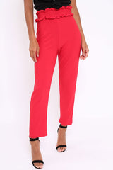 Red Frill Hem Wide Legged Trousers - Megan