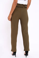 Khaki Frill Hem Wide Legged Trousers - Megan