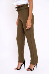 Khaki Frill Hem Wide Legged Trousers - Megan
