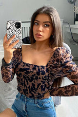 Tan Marble Puff Sleeve Bodysuit - Deana