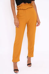 Mustard Frill Hem Wide Legged Trousers - Megan