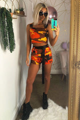 Orange Camo Buckle Crop Top and Utility Shorts Co-ord - Anabell