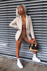Camel Ribbed Crop Top and Cycling Shorts Co-ord - Renny
