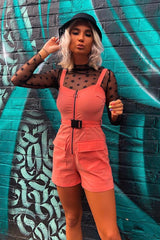 Peach Plunge Belted Waist Sleeveless Playsuit - Kerstyn