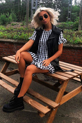 Black White Green Check Tiered Smock Dress - Ossie