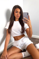 White Sweat Top Shorts Loungewear Co-ord - Indee