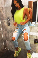 Lime Green Side Boob Bodysuit - Adrionna