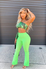 Green Black Snake Print One Shoulder Crop Top - Cherrish