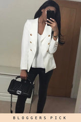 White Fitted Gold Button Blazer - Mei