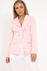 Pink Double Gold Button Blazer - Meka