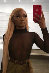 Black Mesh High Neck Long Sleeve Bodysuit - Kimora