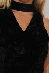 Black Crushed Velvet High Neck Cut Out Co-ord - Melanie