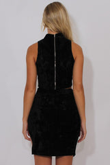 Black Crushed Velvet High Neck Cut Out Co-ord - Melanie